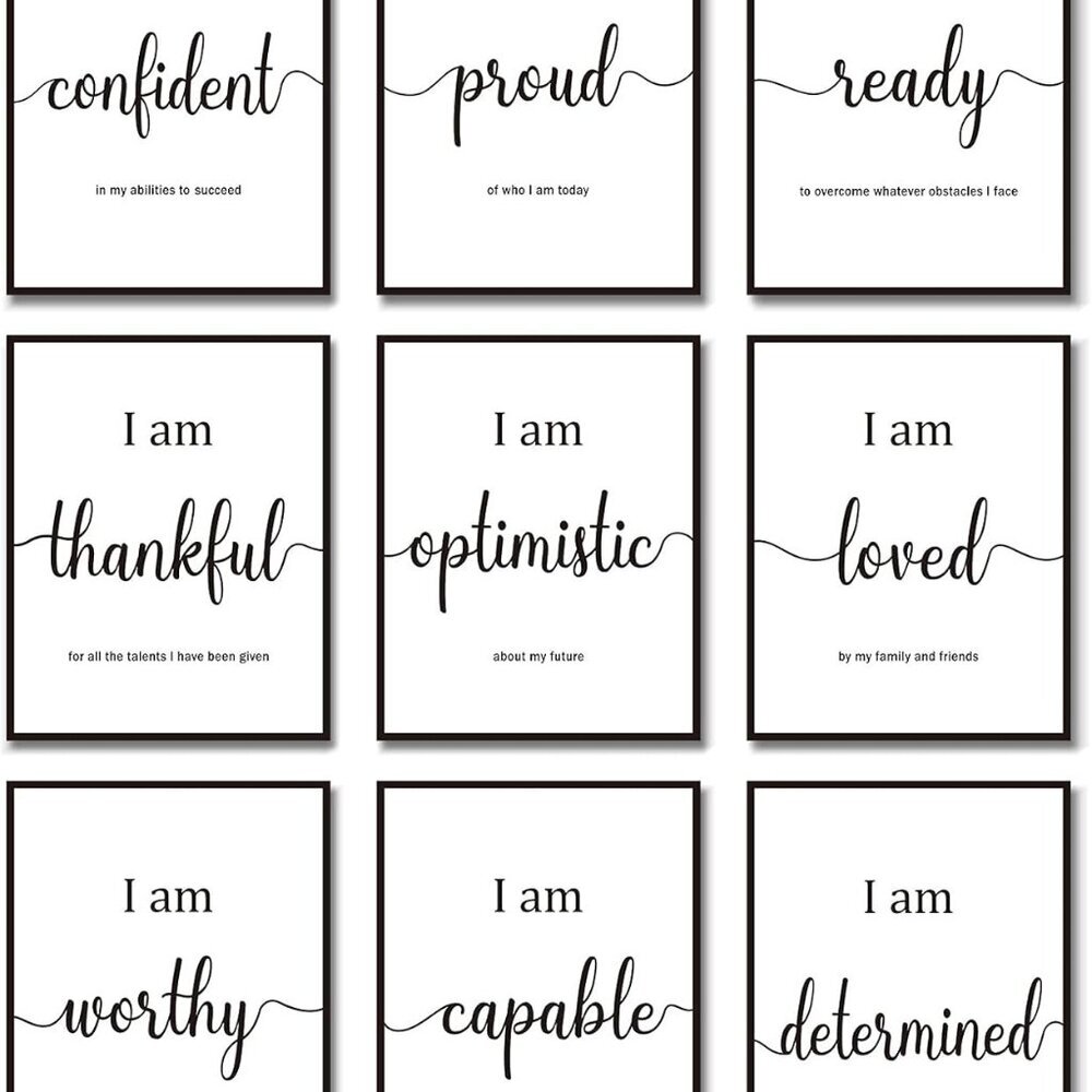 9 Pieces Inspirational Motivational Wall Art Office Bedroom Wall Art,Daily Posit